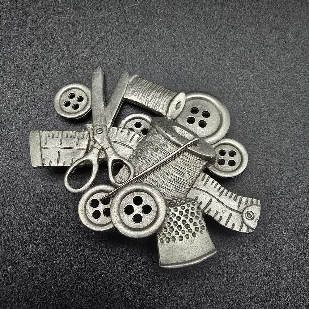 Spoon Pewter Sewing Notions Brooch Vintage Sewer Gift